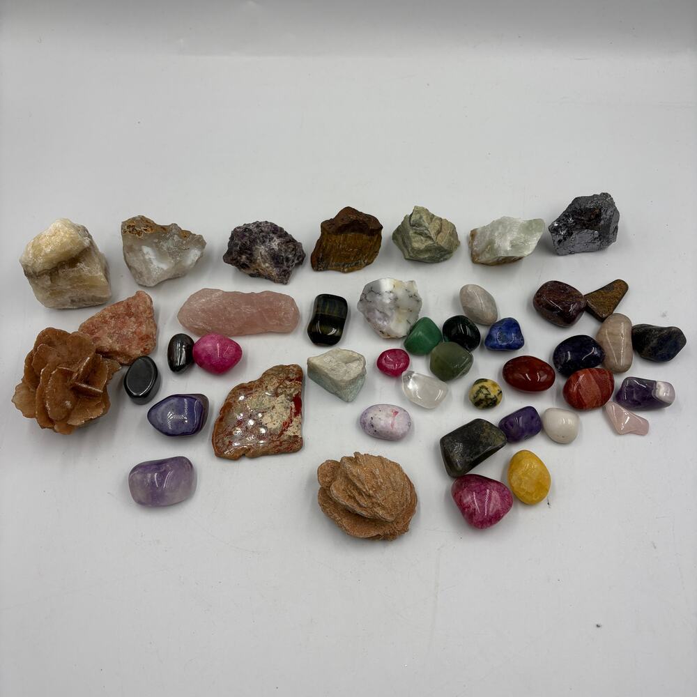 42 Pc Crystal Gemstone Mineral Lot 2 Lb 11 Oz Rough Tumbled Stones Quartz
